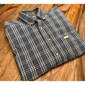 Carhartt Mens L Tall Plaid Button Down Long Sleeve Shirt Blue‎ White